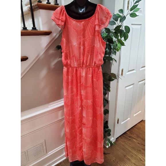 Maurices Womens Red Floral Polyester Round Neck Short Sleeve Long Maxi Dress XL - Picture 6 of 15